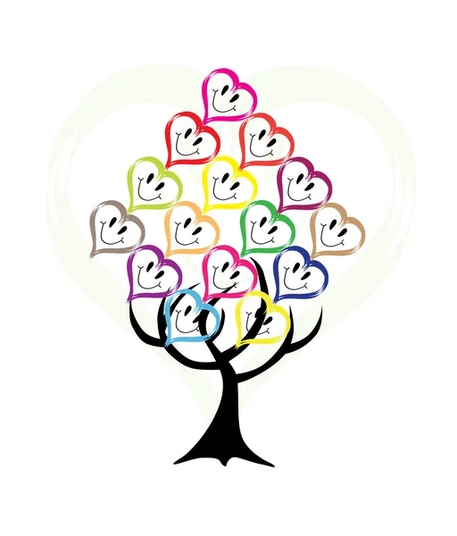 Αφηρημένη χαμογελαστό δέντρο καρδιές — Διανυσματικό Αρχείο