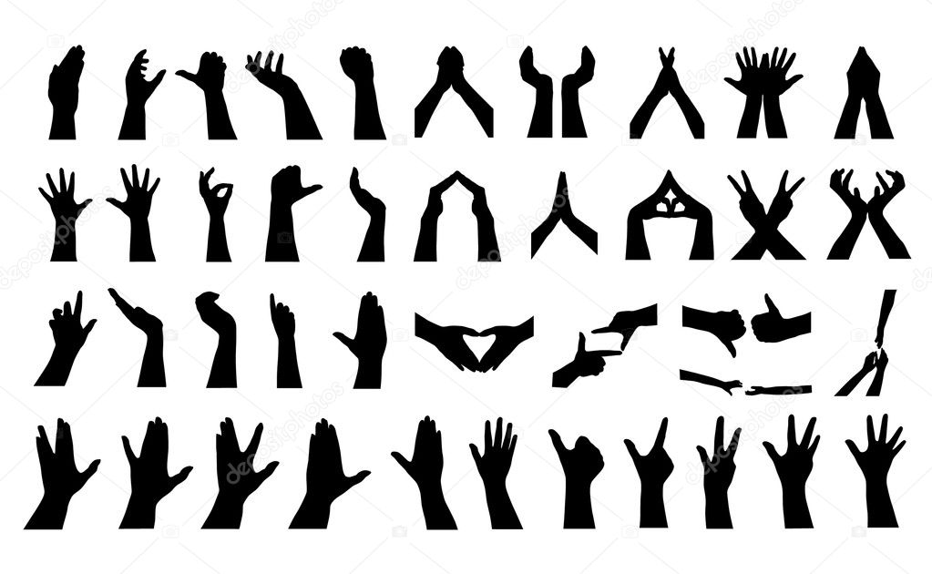 Human hands silhouettes set