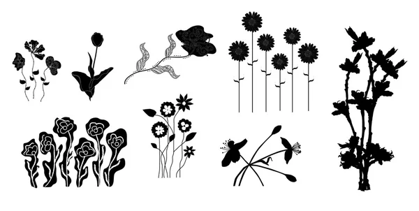 Ensemble de silhouettes florales — Image vectorielle