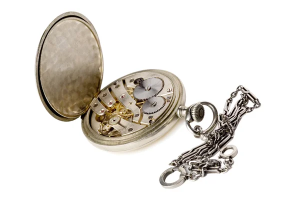 Reloj de bolsillo viejo con una cadena — Foto de Stock