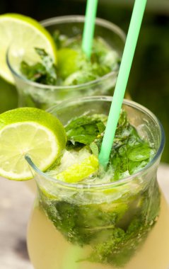 Fresh mojito cocktail in glass tumblers clipart