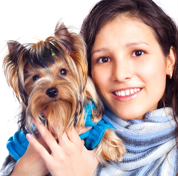 Menina com um cão — Fotografia de Stock