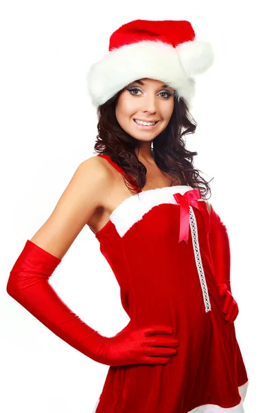 Šťastná dívka oblečený jako santa — Stock fotografie