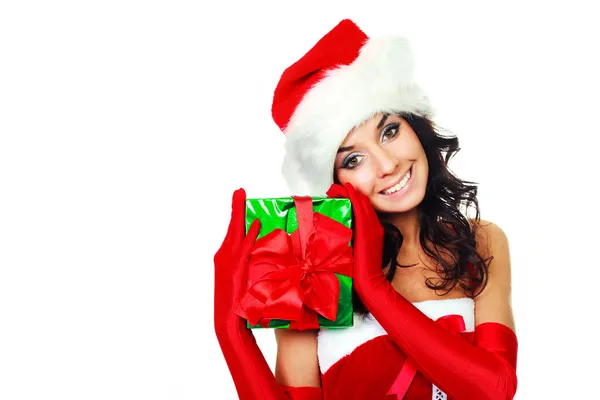 Flicka med en julklapp — Stockfoto
