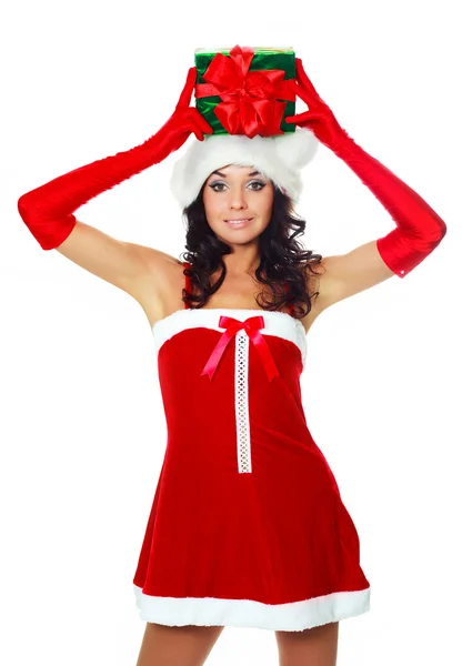 Girl with a present on her head — Stock Photo, Image