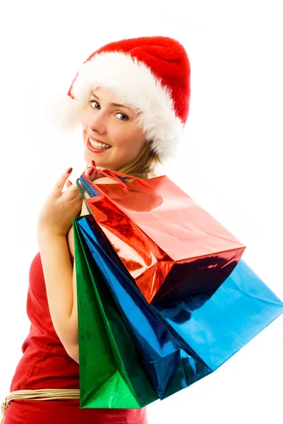 Fröhliches Mädchen mit Weihnachtsgeschenken — Stockfoto