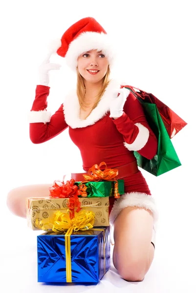 Ładna dziewczyna z Boże Narodzenie prezenty — Zdjęcie stockowe