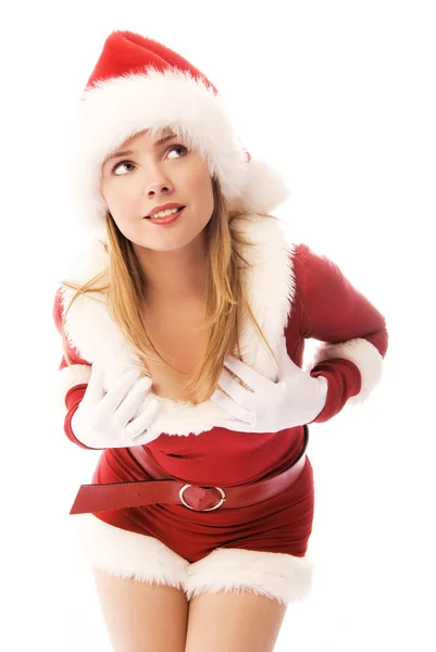 Zasněný dívka oblečený jako santa — Stock fotografie