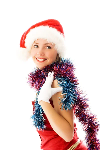 Gyönyörű lány ünneplő karácsony — Stock Fotó