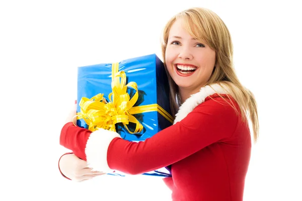 Щаслива дівчина з різдвяним подарунком — стокове фото