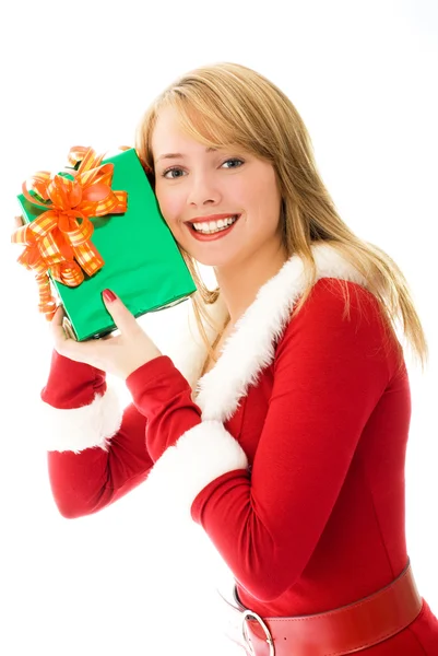 Ευτυχισμένος κορίτσι με ένα χριστουγεννιάτικο δώρο — Φωτογραφία Αρχείου
