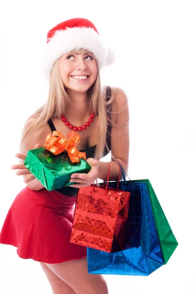 Menina bonita com presentes de Natal — Fotografia de Stock