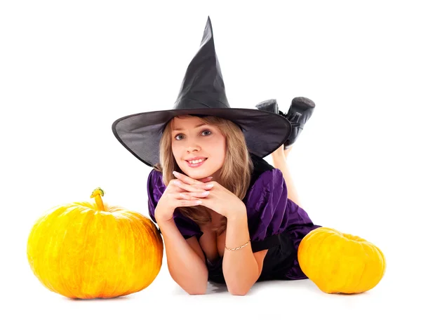 Fairy with pumpkins — Stock Photo, Image