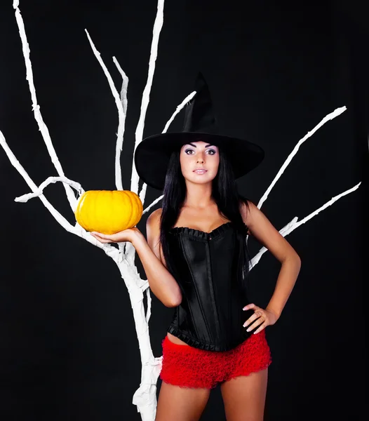 Witch with a pumpkin — Stock Photo, Image