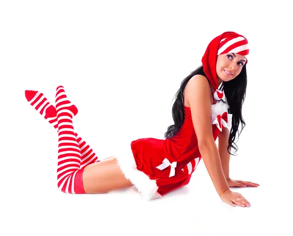 Dívka oblečený jako santa — Stock fotografie