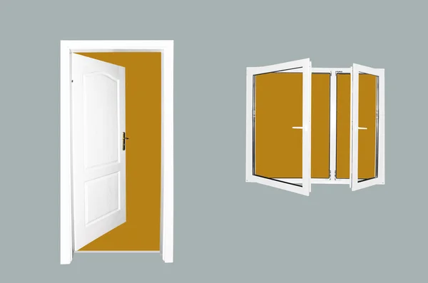Drzwi i okna na białym tle — Zdjęcie stockowe