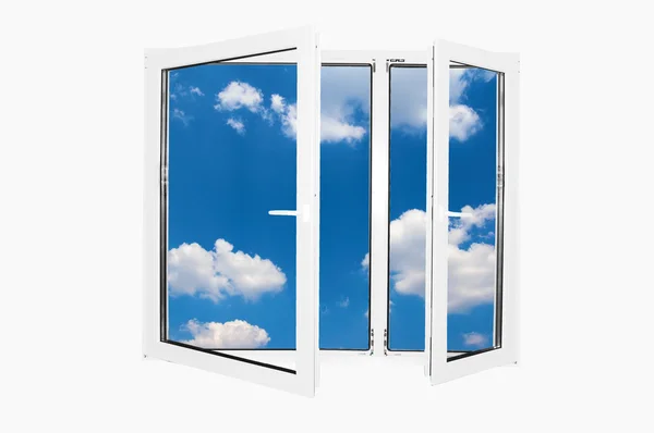 Blauer Himmel hinter dem Fenster — Stockfoto