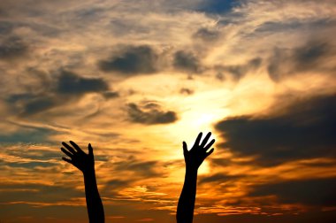 Hands up to the sky showing happiness clipart