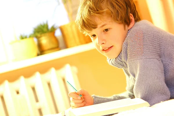 Rapaz a fazer trabalhos de casa — Fotografia de Stock