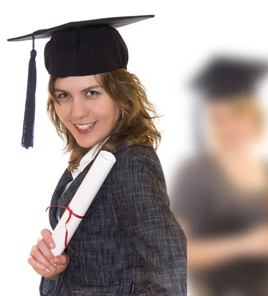 Fiatal nő gazdaság posztgraduális diploma — Stock Fotó