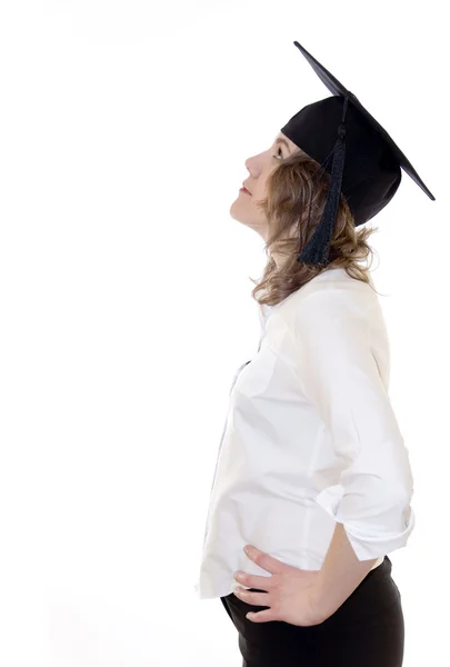 Fiatal nők egyetemista kalap — Stock Fotó