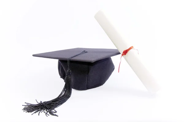 Öğrenci şapka ve diploma — Stok fotoğraf