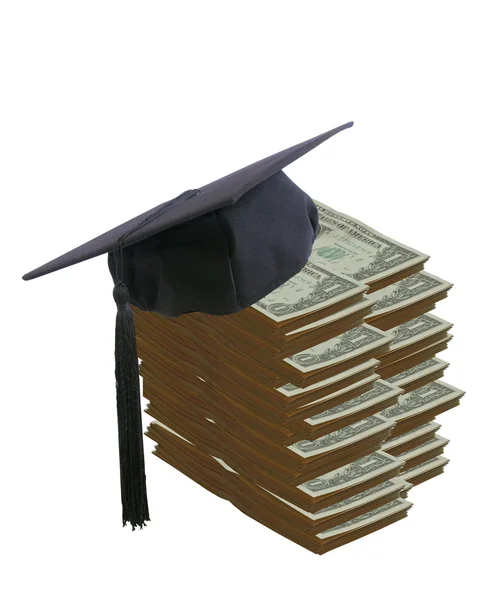 Studentenhut auf viel Geld — Stockfoto