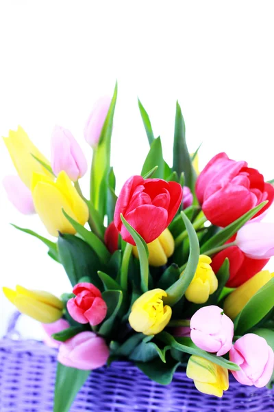Cesta cheia de tulipas — Fotografia de Stock