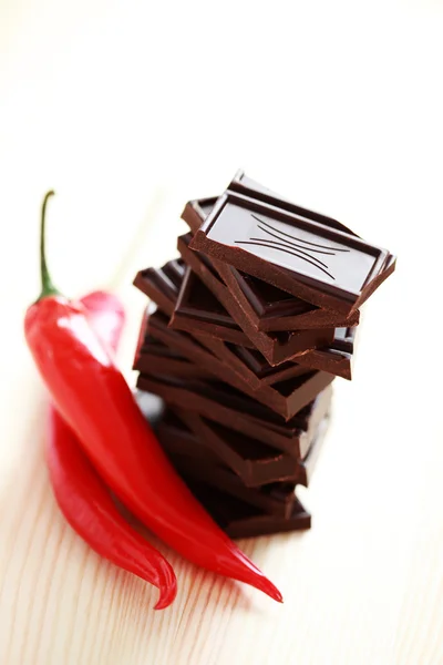 stock image Dark chocolate with chilli pepper