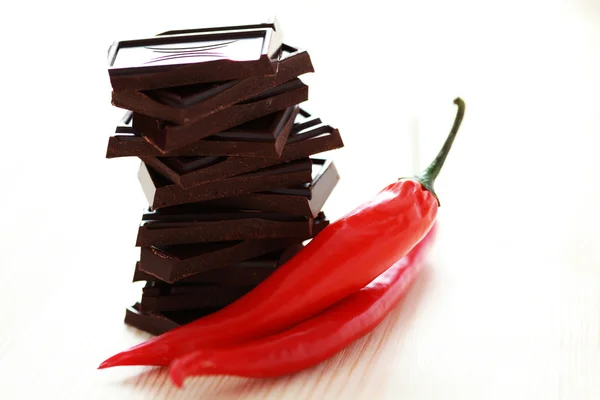 Dark chocolate with chilli pepper — Stock Photo, Image