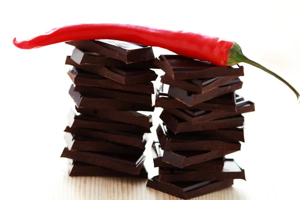 Dark chocolate with chilli pepper — Stock Photo, Image