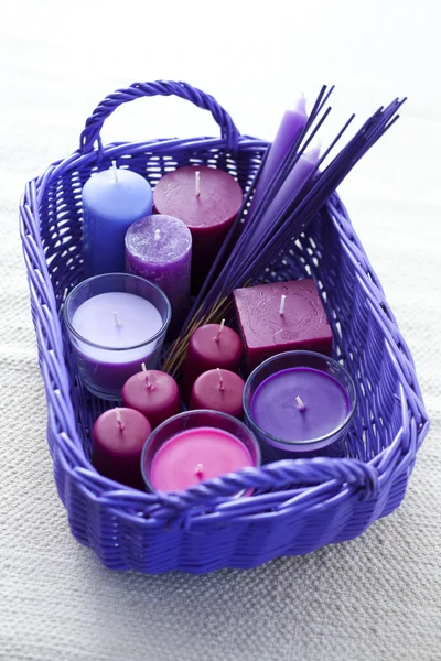 Basket with candles — Stock Photo, Image