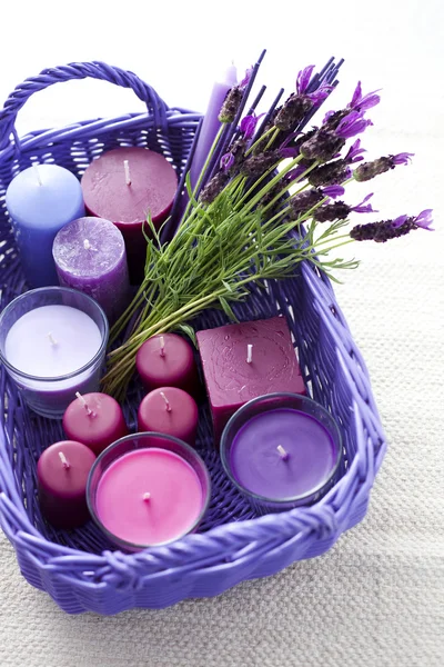 Basket with candles — Stock Photo, Image
