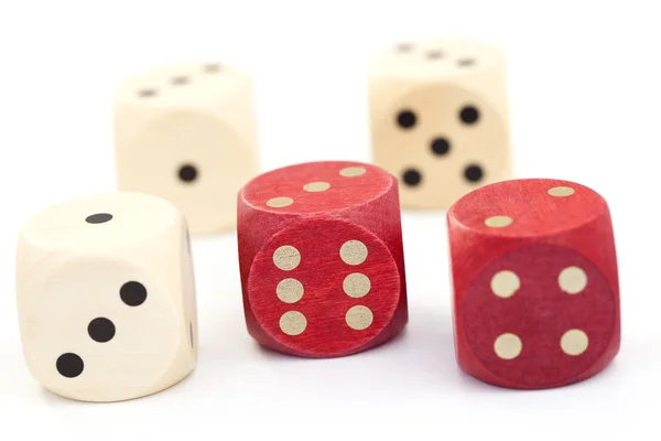Wooden dices on white background - leisure game — Stock Photo, Image