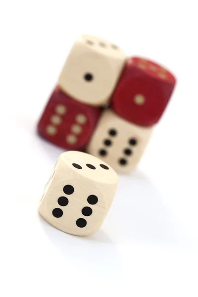Wooden dices on white background - leisure game — Stock Photo, Image