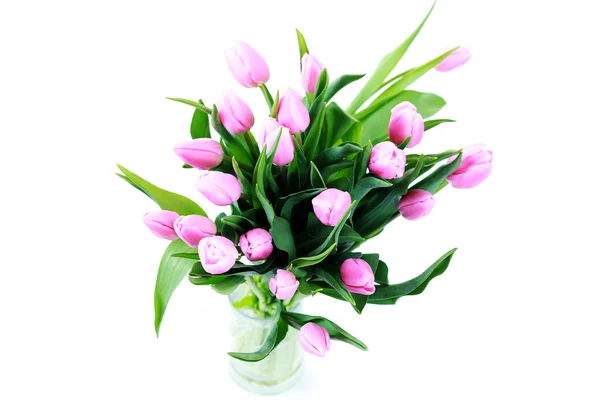 Kytice krásné růžové tulipány na bílém pozadí - květiny — Stock fotografie