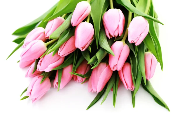 Ramo de hermosos tulipanes rosados sobre fondo blanco - flores — Foto de Stock
