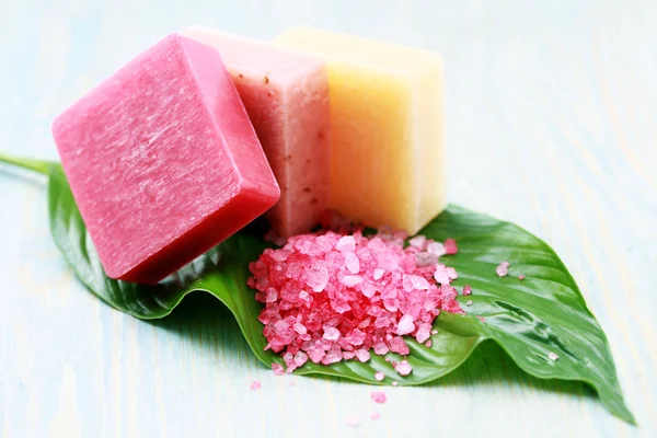 Lovely fruity soaps and bath salt — Stock Photo, Image