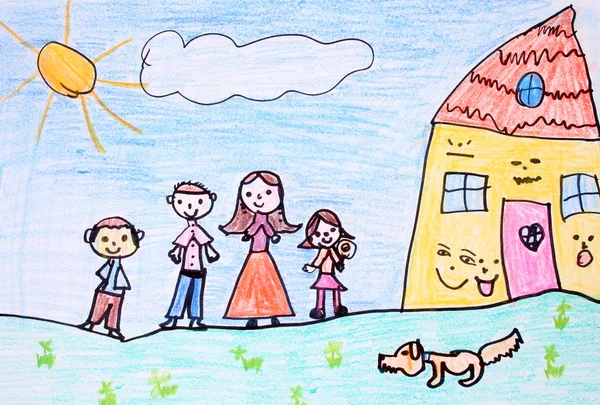 Gelukkige familie - crayon tekening — Stockfoto