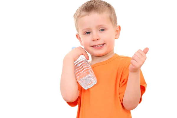 Chłopiec i butelka wody — Zdjęcie stockowe