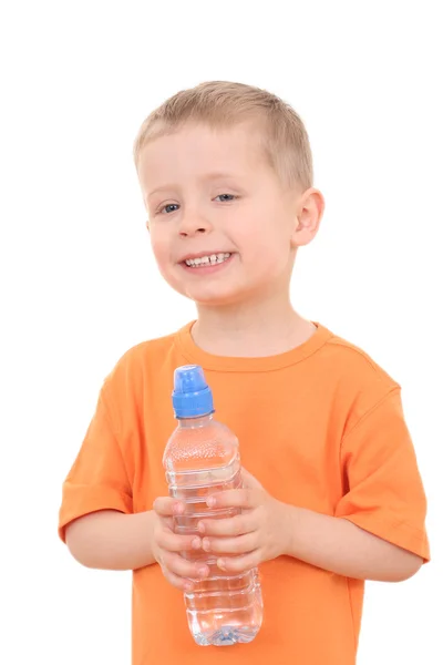 Jongen en fles water — Stockfoto