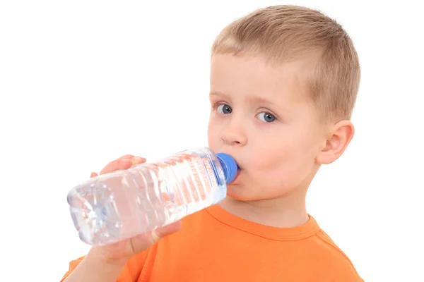 Dreng og flaske vand - Stock-foto
