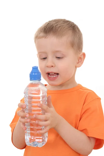 Dreng og flaske vand - Stock-foto