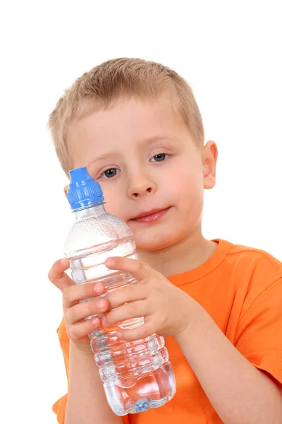 Chlapec a láhev vody — Stock fotografie