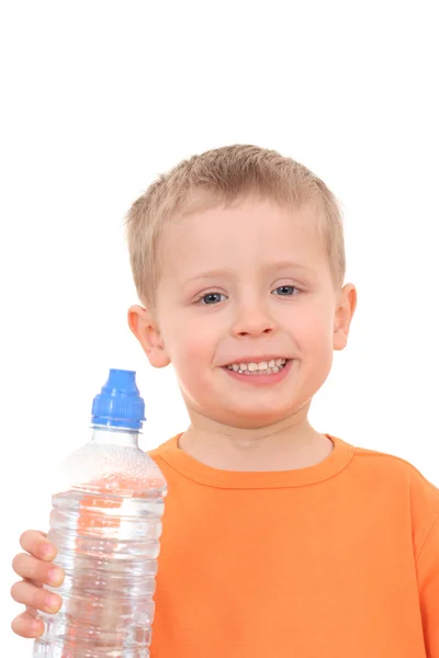 Garoto e garrafa de água — Fotografia de Stock