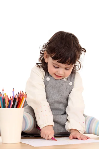 Menina com lápis de cor — Fotografia de Stock