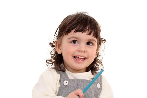 Girl with crayons — Stock Photo, Image