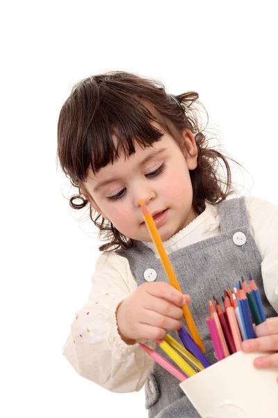 Chica con crayones —  Fotos de Stock