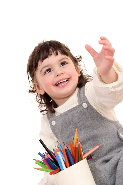 Girl with crayons — Stock Photo, Image