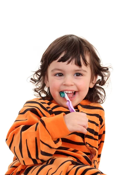 Menina e escova de dentes — Fotografia de Stock